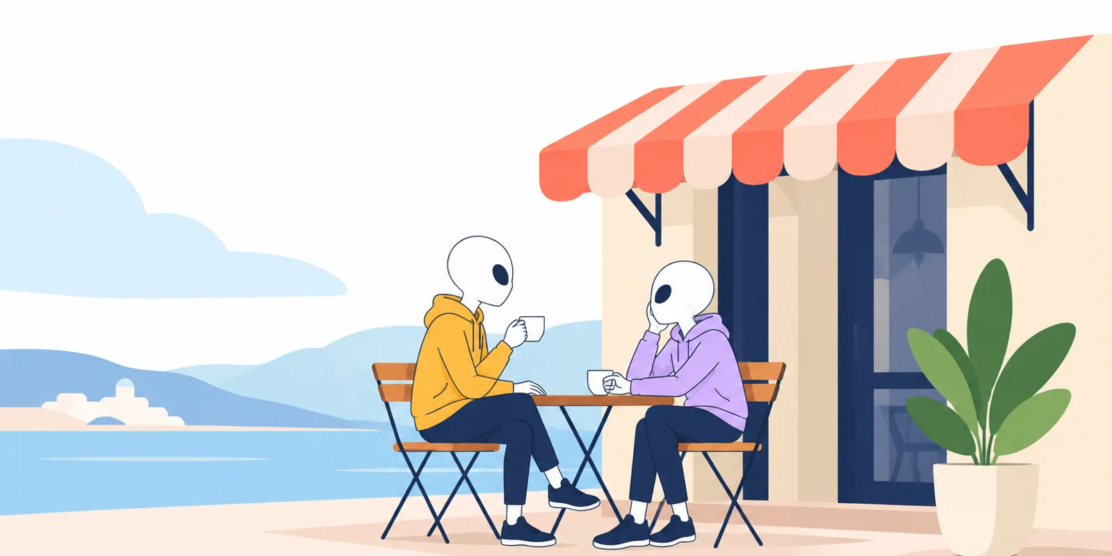 Two Aliens getting to know each other over coffee